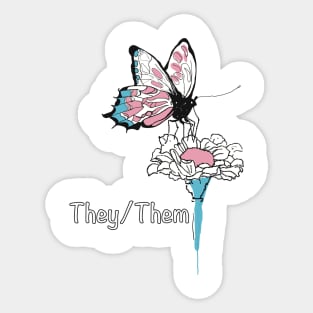 They/Them Trans colors butterfly on daisy flower shirt Sticker